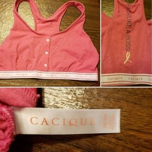 Pink & White wireless Cacique Sports Bra